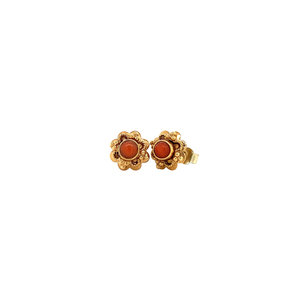 Gold ear studs with red coral 14 krt