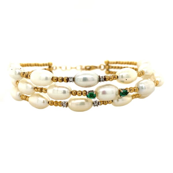 vintage Gold bracelet with pearl, emerald and diamond 18 crt