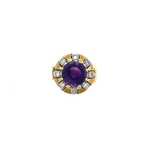 Gold ring with amethyst and diamond 14 crt