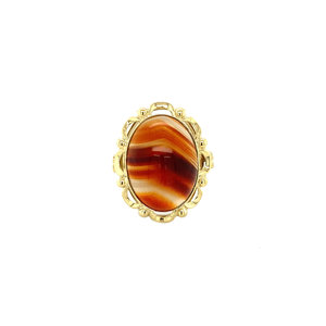 Gold ring with stripe agate 14 krt