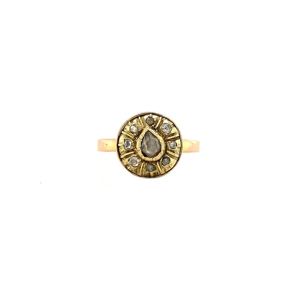 vintage Bicolour gold entourage ring with rose diamond 14 krt