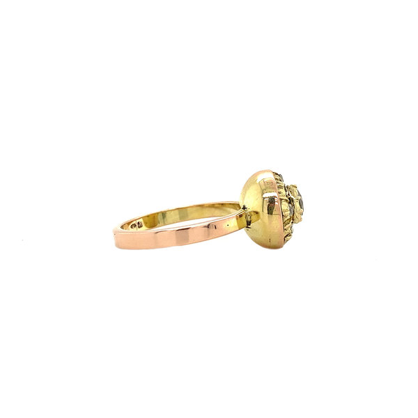 vintage Bicolour gold entourage ring with rose diamond 14 krt