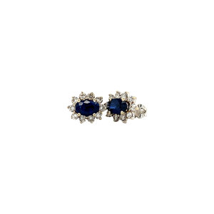 White gold entourage earrings with diamond and sapphire 18 crt