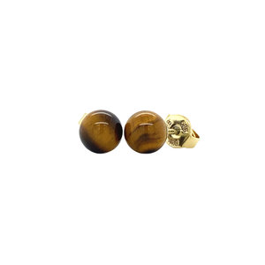 Gold ear studs with tiger's eye 14 krt