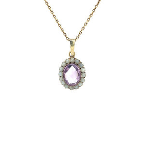 Gold pendant with amethyst and pearl 14 krt