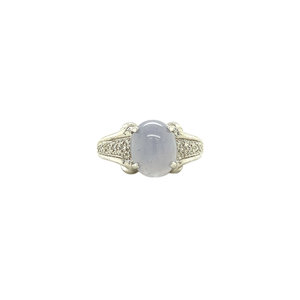 White gold ring with moonstone and diamond 14 crt
