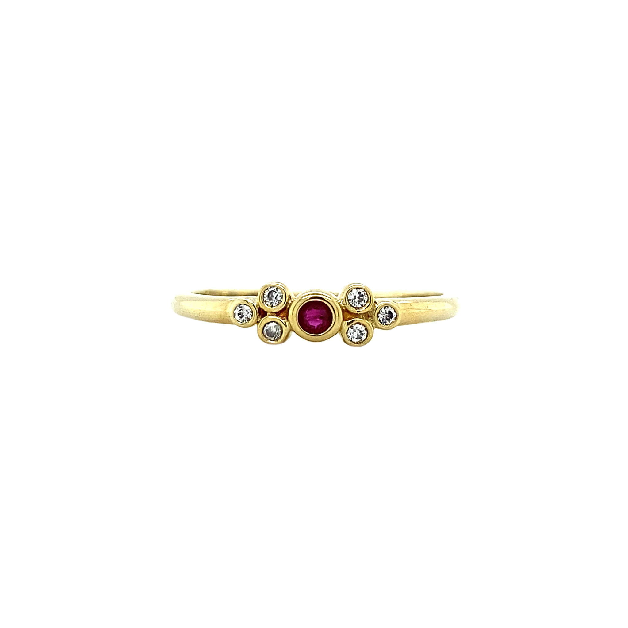 vintage Gouden ring met robijn en diamant 14 krt - Vintage Jewellery