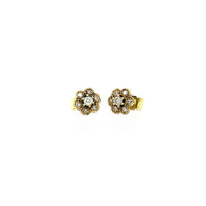 Gold entourage ear studs with diamond 14 krt