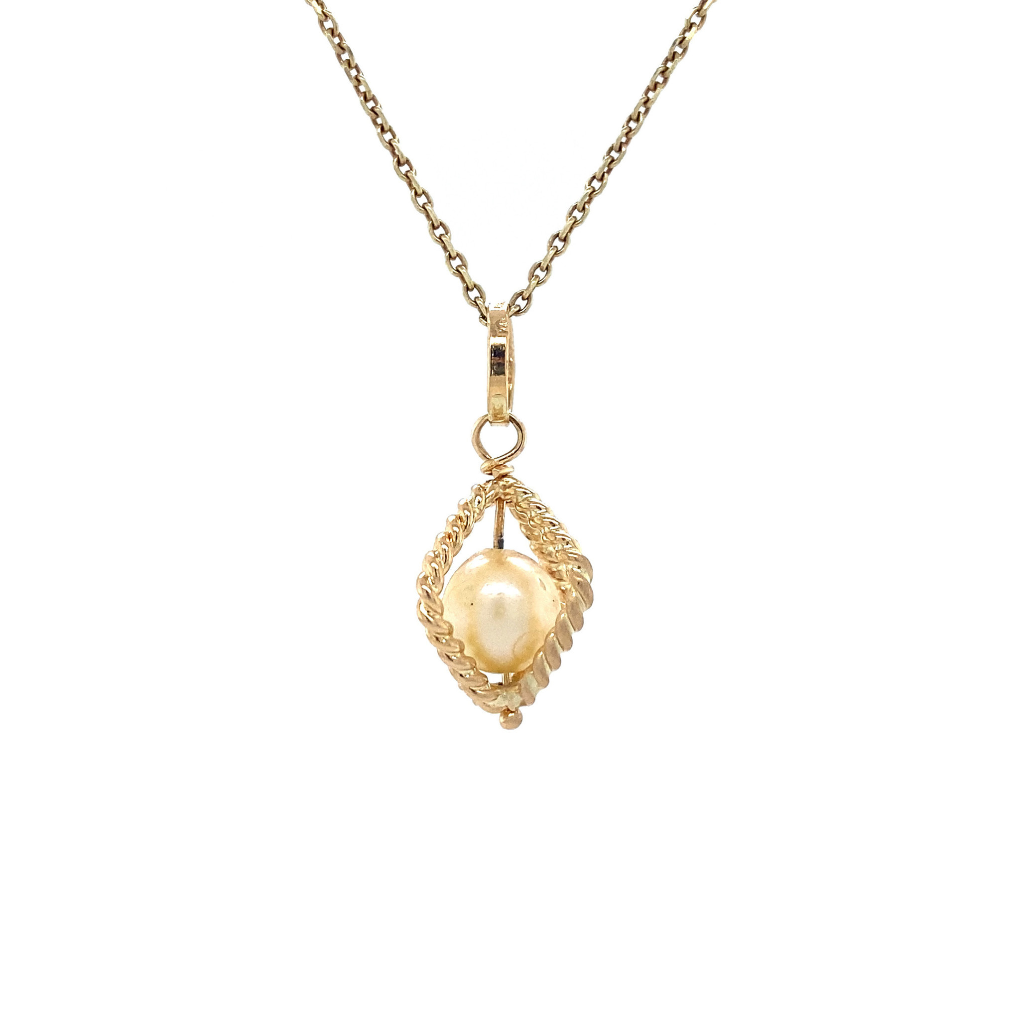 Gold pendant with pearl 14 krt Vintage Jewellery