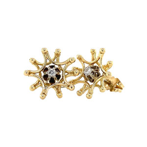 Bicolour gold ear studs with diamond 14 krt