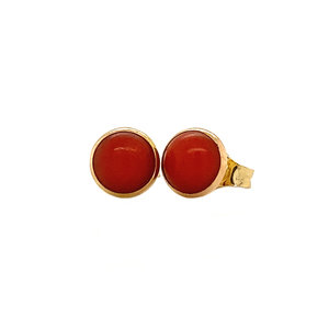 Gold ear studs with red coral 14 krt