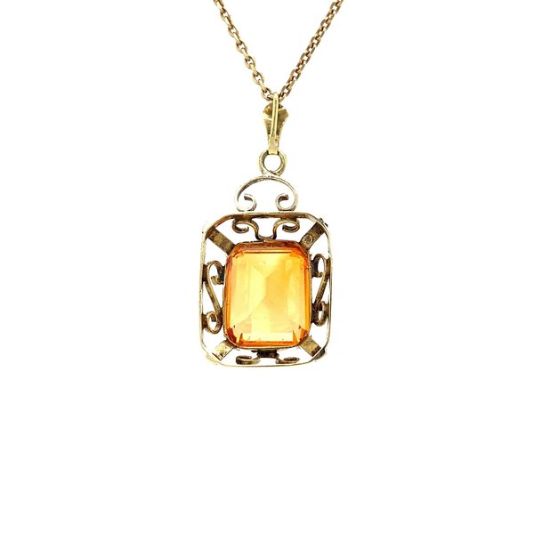 vintage Gold pendant with orange sapphire 14 krt