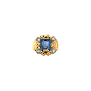 Gold ring with blue spinel and zirconia 18 crt