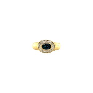 Gouden ring met diamant en saffier 18 krt