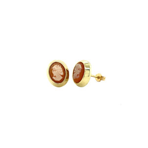 Gold ear studs with cameo 14 krt