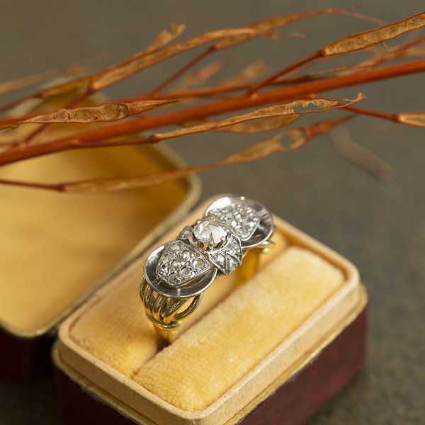 vintage Gouden ring met roosdiamant 14 krt