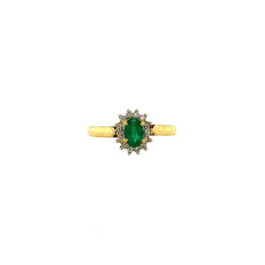 Gold ring with emerald and diamond 14 crt