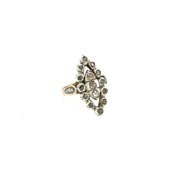 vintage Gouden navette ring met roosdiamant 14 krt/925