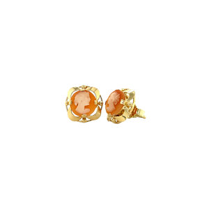 Gold ear studs with cameo 14 krt