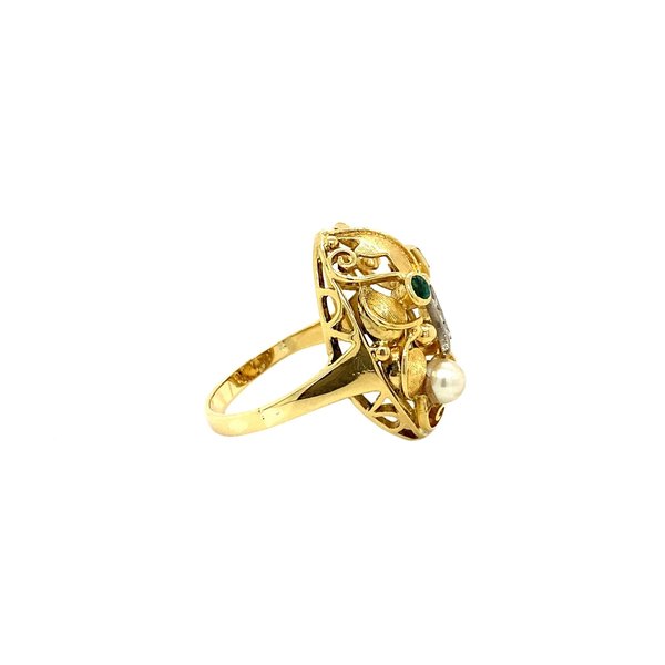 vintage Gouden fantasie ring met edelstenen 18 krt