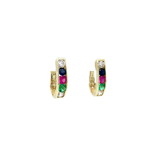 vintage Gold creoles with colored zirconia 14 krt