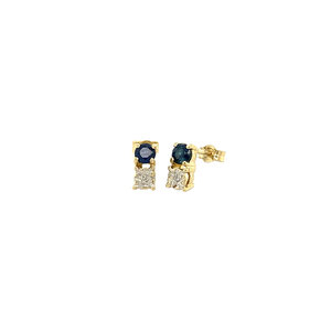 Gold ear studs with diamond and sapphire 14 krt