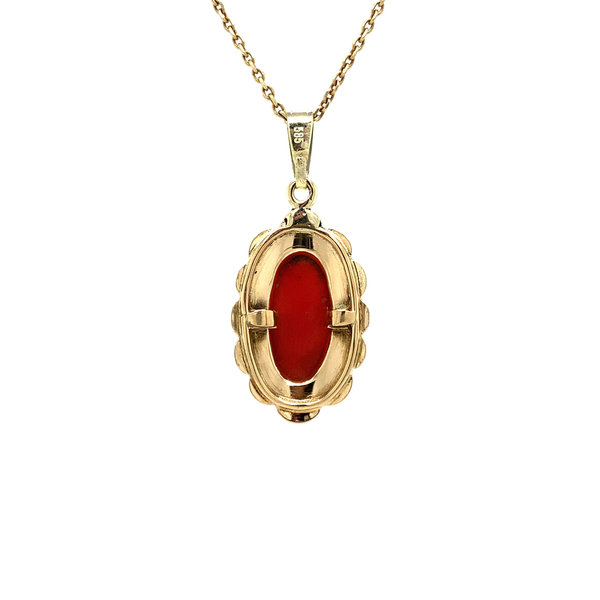 vintage Gold pendant with red coral 14 krt