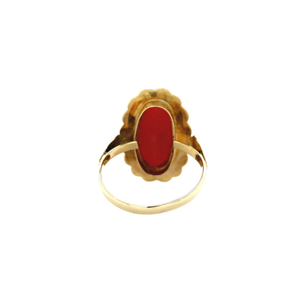 vintage Gouden ring met bloedkoraal 14 krt