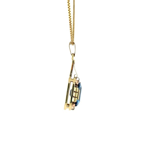 vintage Golden necklace with pendant with blue spinel 14 krt 45 cm