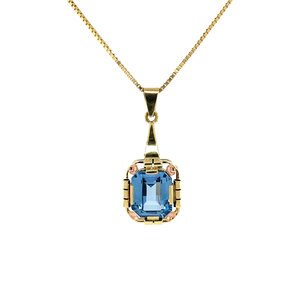 Golden necklace with pendant with blue spinel 14 krt 45 cm