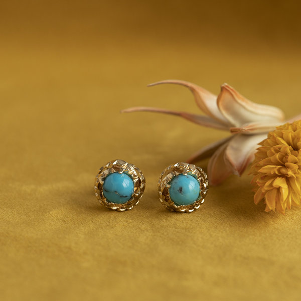 vintage Gouden oorstekers met turquoise 18 krt