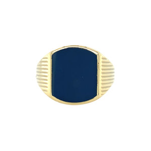 Gouden zegelring met blauwe lagensteen 14 krt