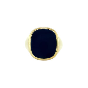 Gold signet ring with blue layer stone 14 krt