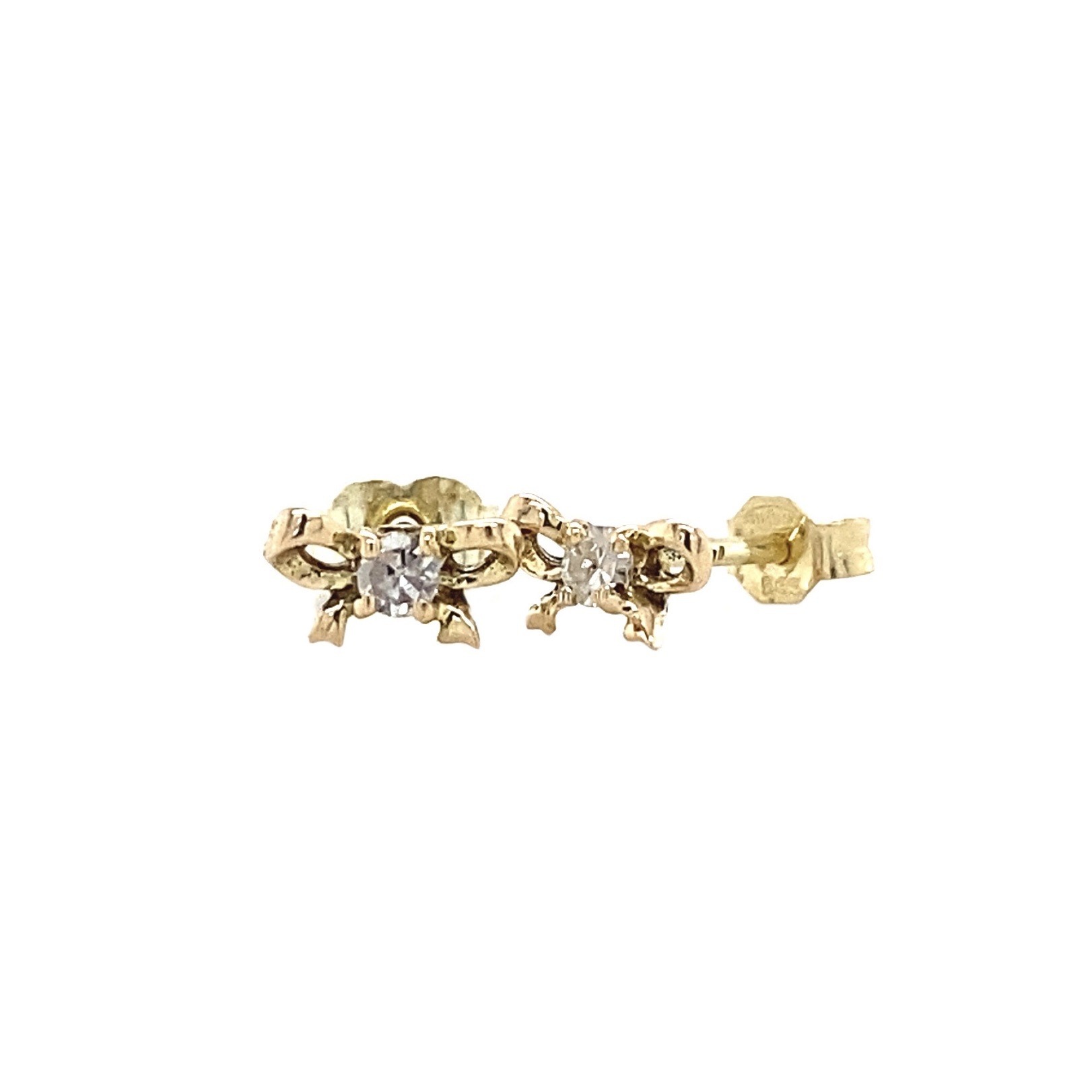 47- Chique set 18Krt geel-gouden oorstekers met diamant - haakvormig