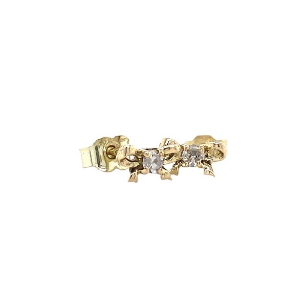 vintage Gouden oorstekers strik met diamant 14 krt
