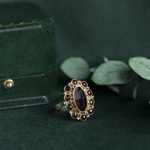 Gouden entourage ring met granaat 14 krt