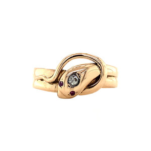 Roségouden ring met diamant en robijn 14 krt