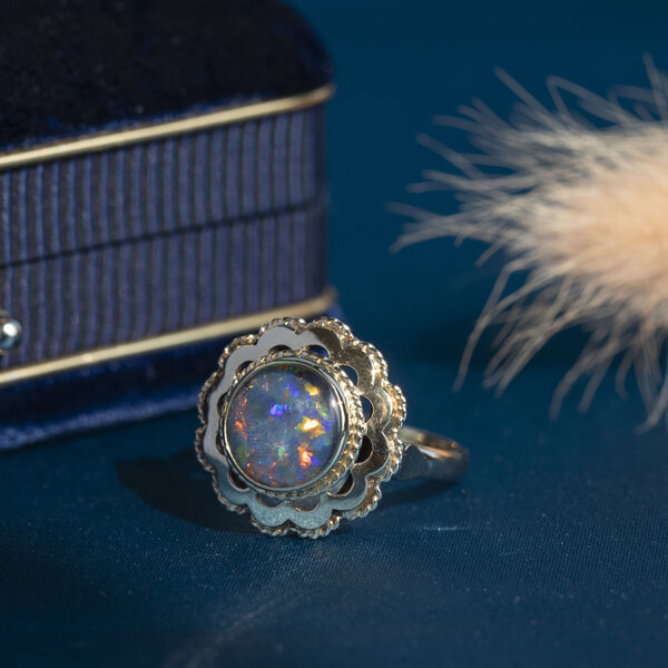 vintage Gouden ring met opaal triplet 14 krt