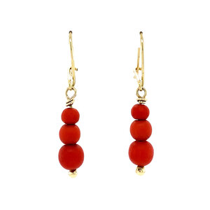 Gold earrings with blood coral 14 krt