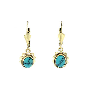 Gouden oorhangers met turquoise 14 krt