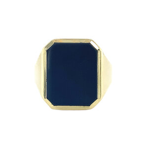 Gouden zegelring met blauwe lagensteen 14 krt