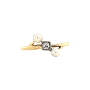 Bicolour gold ring with pearl and diamond 14 crt 850