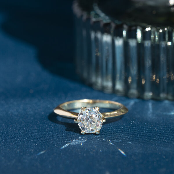 vintage Gouden solitair ring met 1.27ct. diamant 18 krt