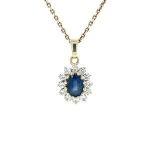 Gold entourage pendant with zirconia and sapphire 14 crt