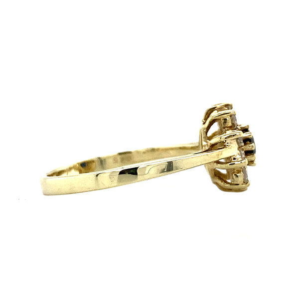 vintage Gouden entourage ring met diamant en saffier 14 krt