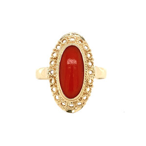 Gouden ring met bloedkoraal 14 krt