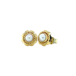 Gold ear studs with pearl 14 krt