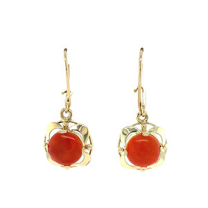 Gold earrings with blood coral 14 krt