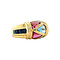 vintage Gouden ring met saffier, roze en blauwe topaas 18 krt