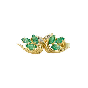 Bicolour gold ear studs with emerald and zirconia 14 crt.